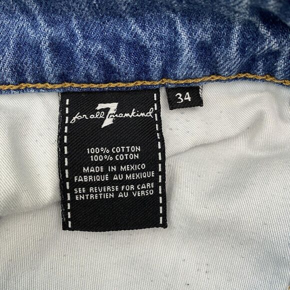 7 For All Mankind Jeans Mens 34x31 Blue Slimmy Straight Fit Denim Whiskered - Picture 9 of 11